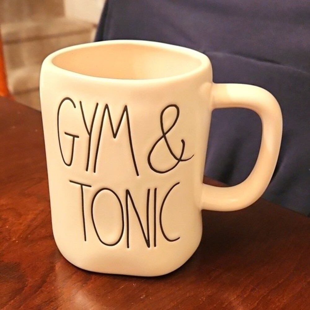 Rae Dunn "Gym & Tonic" White Mug NEW!